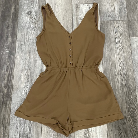 brown button up romper
